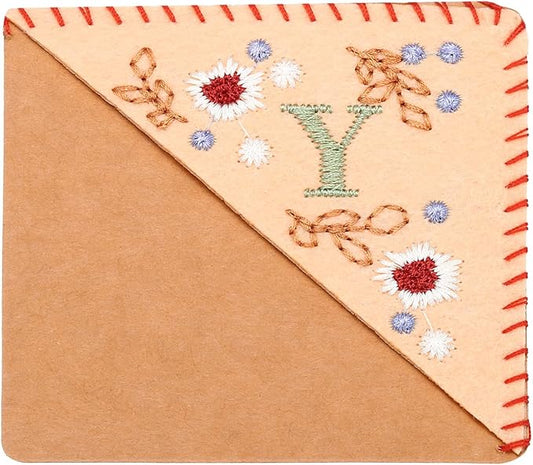 PATIKIL Personalized Embroidered Corner Bookmark, Cute Flower Felt Stitched Triangle Book Mark Page Marker for Women Men Book Lovers Teachers, Pink, Letter Y