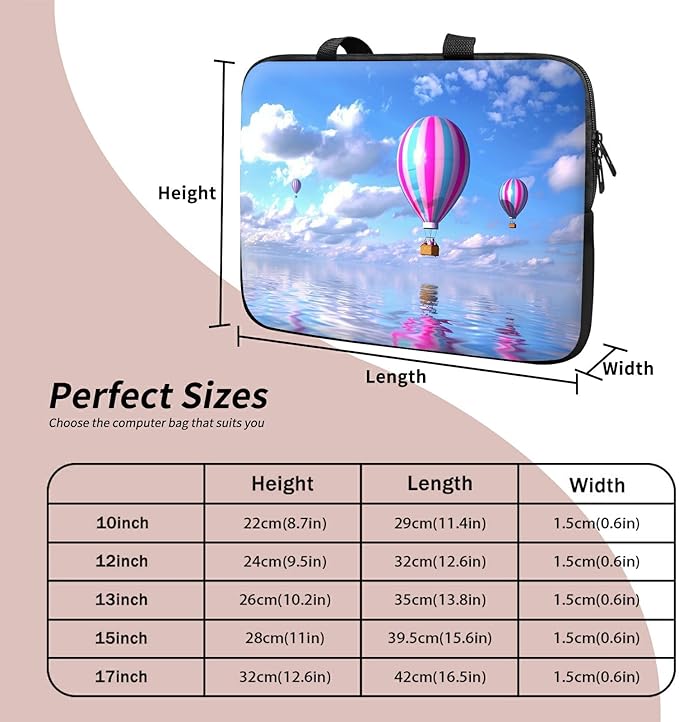 Laptop Sleeve Case Bag 15 inch, Hot Air Balloon Slim Carrying Case Durable Handbag Travel Laptop Bag for 15 inch MacBook Air M3/M2/15 Pro/Surface Laptop 7/6/5/4/3/ Dell XPS 15 Plus