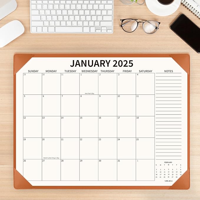Desk Calendar 2025-2026 with Desktop Mat, 22x17 inch Large Desk Pad Calendar 18 Months Runs from 2025 to June 2026, Big Desk Blotter Calendar for Home Office and School, Brown