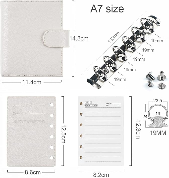 Moterm Pocket Regular Rings Planner - Genuine Leather Binder Organizer (Pebbled-Cream, 19mm Ring)