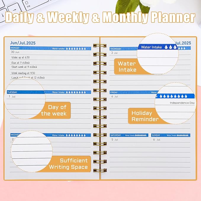 Monthly Planner 2025-2026 – Jan 2025 - Jun 2026, Academic Planner 2025-2026 Weekly, School Planner with Flexible Cover, Premium Thick Paper for School Work Office 5.7" x 8.2" – Orange