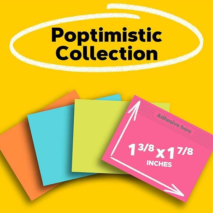 Post-it Mini Notes, 1 3/8 in. x 1 7/8 in., 12 Sticky Notes Pads, 100 Sheets per Pad, Poptimistic Collection, School Supplies and Oﬃce Products, The Original Post-it Note