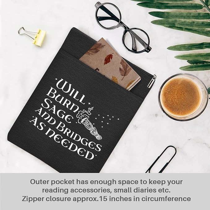 Book Themed Gifts Waterproof Book Sleeve Book Pouch Funny Halloween Reading Gifts Witchy Gifts for Women Sister Book Covers for Paperbacks Book Accessories Book Protector with Zipper and Front Pocket