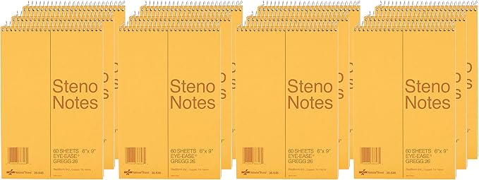 National Brand Steno Notebook with Brown Board Cover, Green Eye-Ease Paper, Gregg Ruled, 6" x 9", 12 Notebooks with 60 Sheets Each (36646-12)