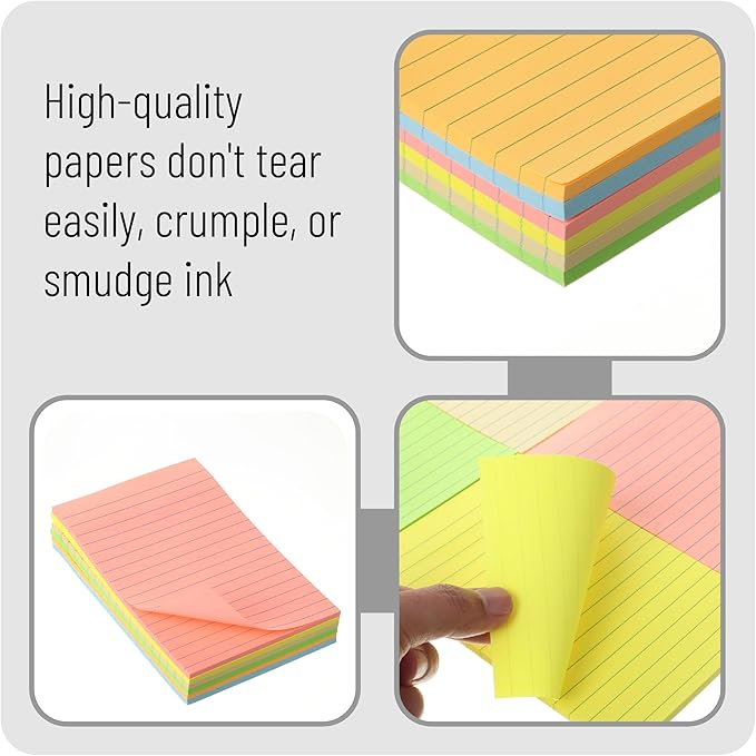 Mr. Pen Lined Sticky Notes - 4" x 6", 6 Pads, 60 Sheets, Pastel Colors