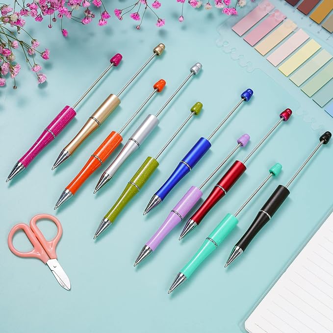 jiebor 30Pcs Beadable Pens Plastic Bead Black Ink Ballpoint Diy Cute Cool Pens for Teacher Bridal Graduation Gift Office Supplies