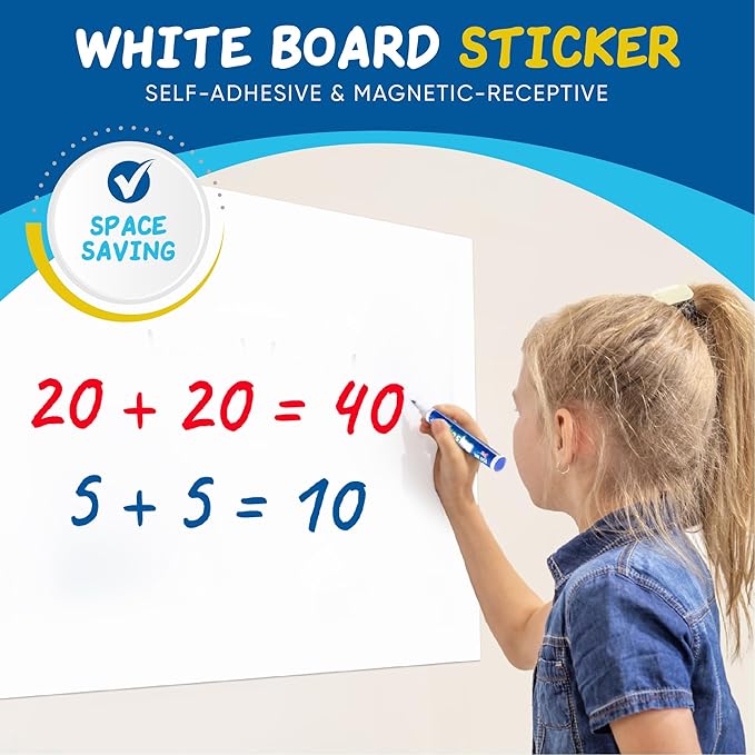Magnetic Dry Erase Board Paper for Wall Self Adhesive Whiteboard White Board Sticker 42" x 24" for Office Home Playroom with Marker Eraser Magnet Peel and Stick