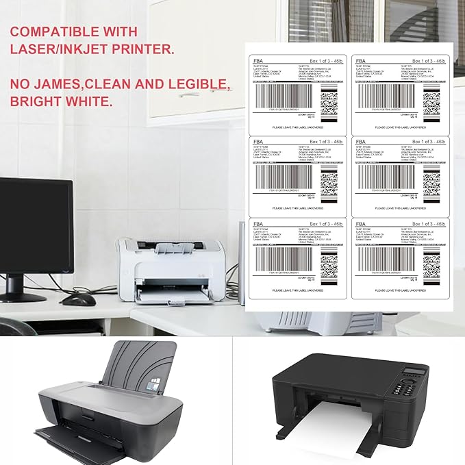 L LIKED Printable Shipping Address Labels, 500 Sheets Mailing Labels, 3-1/3" x 4" Sticker Labels for Laser/Inkjet Printing, Matte White - 3000 Labels.