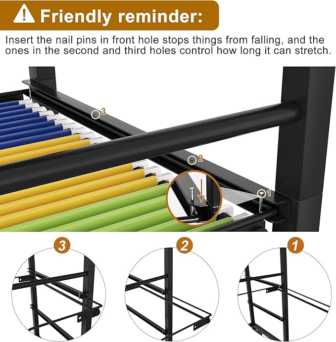 EasyPAG Mobile Rolling File Cart with Wheels Letter & Legal Size Hanging File Folder Rack 3 Tier File Folder Rack with Pull-Out Drawer for Home Office, Black