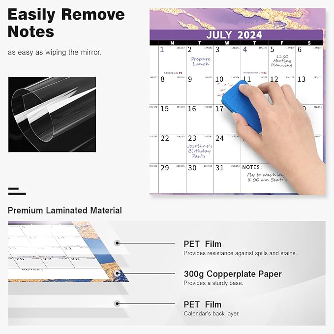 Ospelelf Large Dry Erase Calendar for Wall - 32'' x 48'' Yearly Calendar 2024-2026 Laminated Monthly Family Calendar for Office, Use July 2024 - June 2026