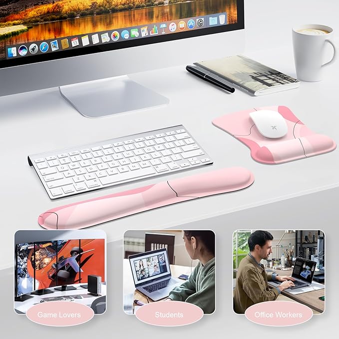 iCasso Mouse Pad with Wrist Rest, Keyboard Wrist Rest, Made of Memory Foam, Ergonomic Support, Easy Typing and Relieve Wrist Pain, Perfect for Gaming, Computer, Office, Laptop