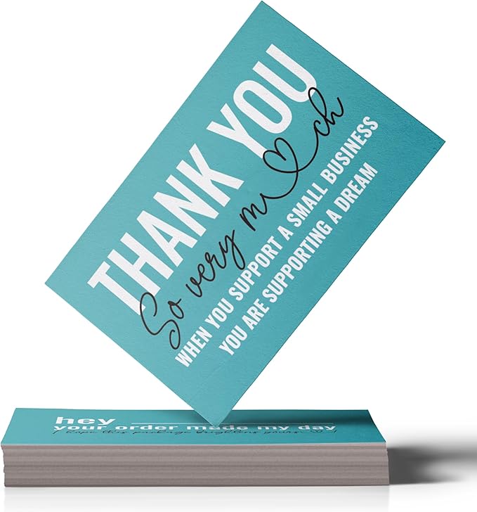 ITZAMNA Thank you for supporting small business cards Customer appreciation note cards Pink Script with Heart Pack of 100 Bird egg color