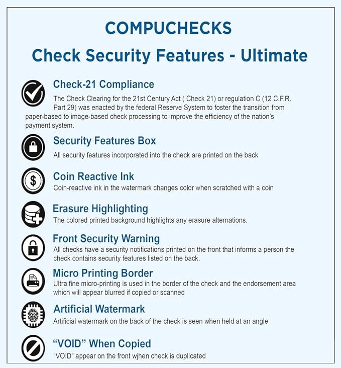 Compuchecks Check on Top Blank Check Paper - 250 Pack, Quick-Books & Laser Printer Compatible - Security Business Checks with Voucher - 8.5" x 11" Blue Diamond