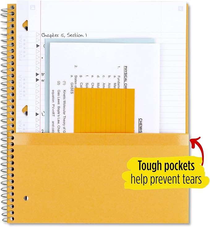 Five Star Spiral Notebook + Study App, 3 Subject, College Ruled Paper, Fights Ink Bleed, Water Resistant Cover, 8-1/2" x 11", 150 Sheets, Green (72067)