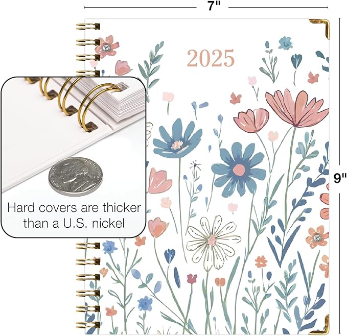 HARDCOVER 2025 Planner, 7"x9": 14 Months (November 2024 - December 2025), Daily Weekly Monthly Planner, Yearly Agenda, Bookmark, Pocket Folder and Sticky Note Set (Colorful Botanicals)