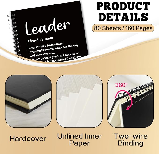 YAZMEEN Leader Blank Spiral Notebook（160 Pages） Leader Definition Hardcover Sketchbook Leadership Gift Thank You Gift for Women Men Leader Boss Funny Notebook Birthday Gift for Leader Mentor Manager