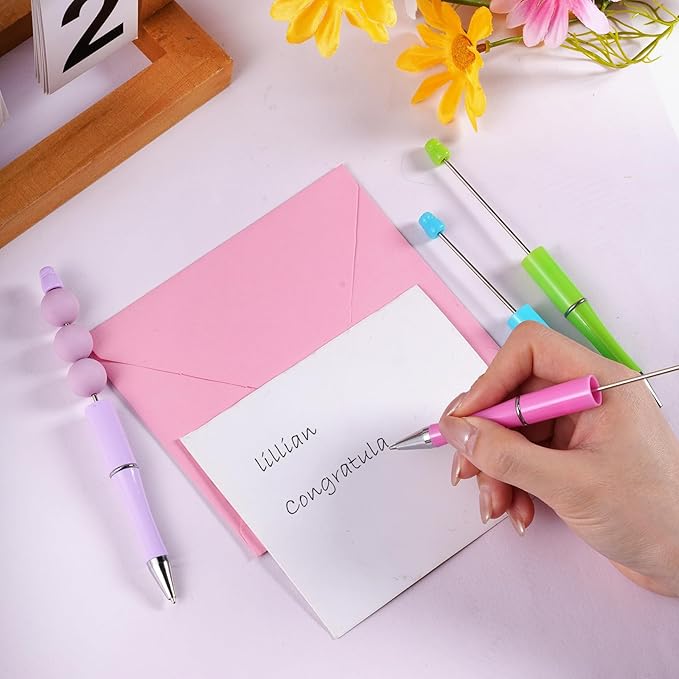 jiebor 30Pcs Beadable Pens Plastic Bead Pen Black Ink Ballpoint Pens Diy Pens Cute Cool Pens for Teacher Bridal Women Men Graduation Gift Office Supplies