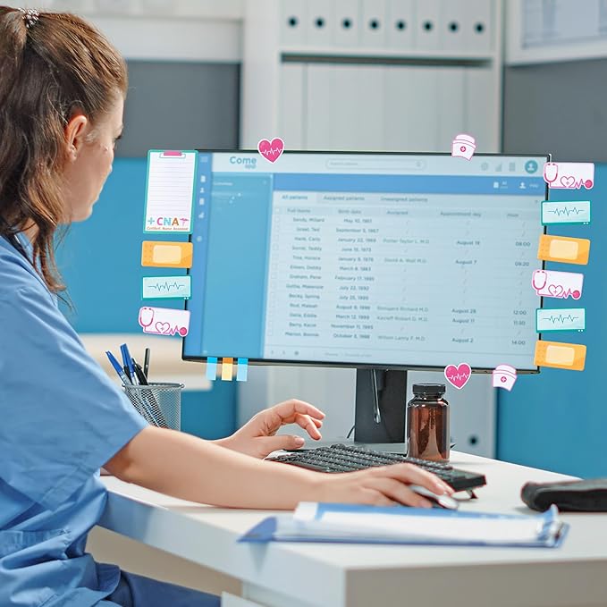 B1ykin Sticky Notes Set - Cartoon Theme Cute Self-Stick Notes Pad Teacher Appreciation Gifts， Self-Adhesive Writing Memo Pages Sticky to Do Notepad for Kids Employee School Office (CNA)