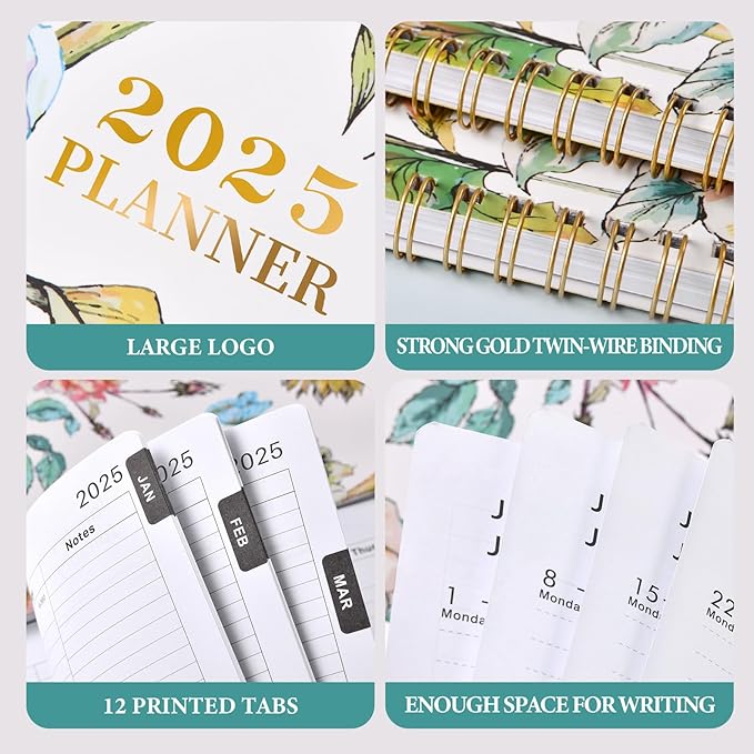 2025 Planner - Planner/Calendar 2025, Jan.2025 - Dec.2025, 8" x 10", 2025 Planner Weekly & Monthly Thick Paper, Perfect Daily Organizer - Art Floral
