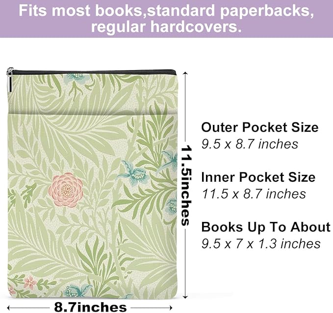 Retro Floral Book Sleeve Book Cover Classic Flower Book Protector with Zipper Christmas Birthday Book Club Gifts Book Accessories for Women Bestie Aunt Librarian Girls Bookish Book Lovers Gifts