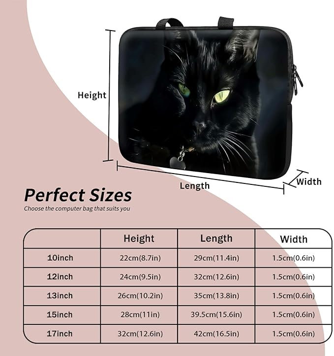 Laptop Sleeve Case Bag 15 inch, Black Cat Slim Carrying Case Durable Handbag Travel Laptop Bag for 15 inch MacBook Air M3/M2/15 Pro/Surface Laptop 7/6/5/4/3/ Dell XPS 15 Plus