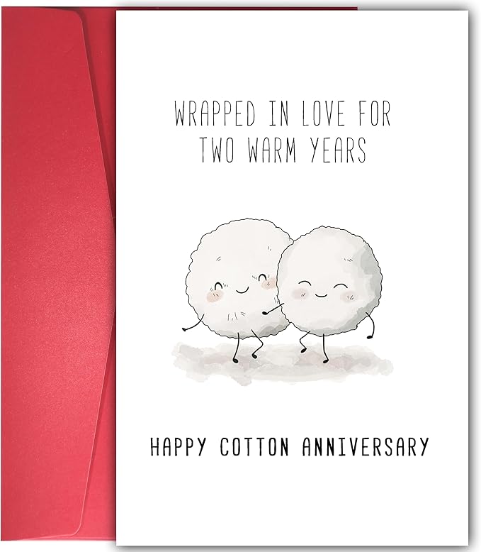 Cute 2nd Anniversary Card, Funny Cotton Balls Anniversary Card for Men Woman, Sweet Second Wedding Anniversary Card for Husband Wife, Happy Cotton Anniversary