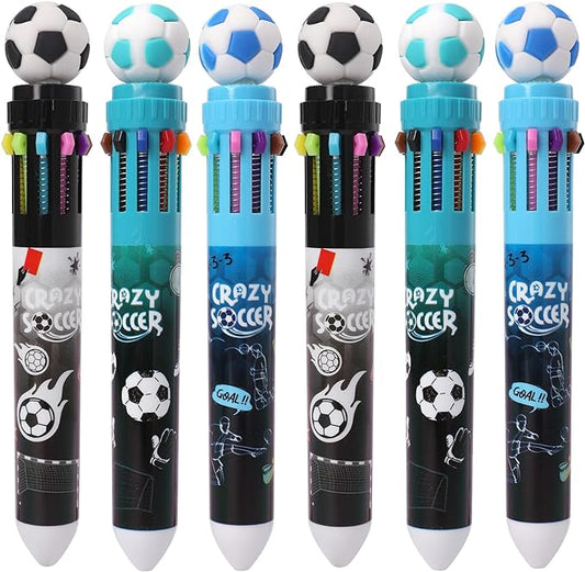 Multicolor Ballpoint Pen 0.7 mm, 10-in-1 Colored Pens Fine Point Retractable World Cup Soccer Ballpoint Pens for Office School Supplies Students Kids Gifts, 6 Pack