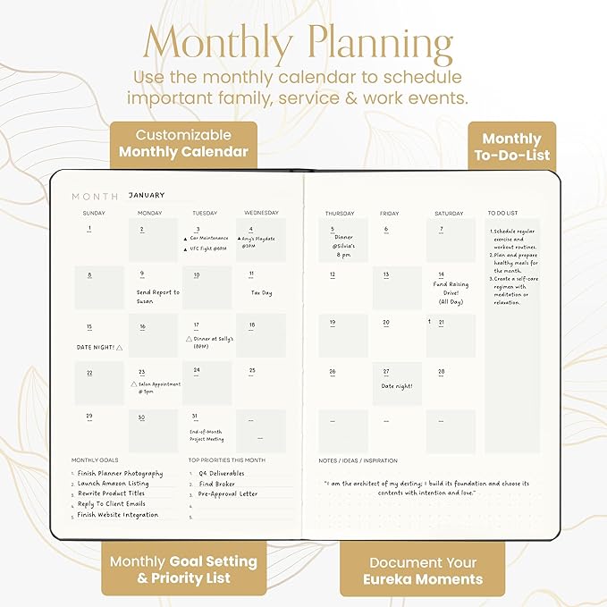 2025 Planner, Daily Journal & Gratitude Journal All-In-One with To Do List, Self Care Prompts & Habit Tracker - 5.8 x 8.3 - Evening