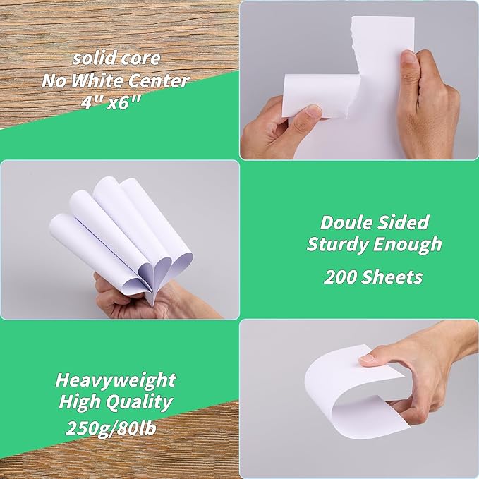 4" x 6" Cardstock Paper 200 Sheets Index Cards White Cardstock, 92lb/250gsm Thick Paper Card Stock White Blank Cardstock Thick Printer Paper Cardstock for Greeting Cards, Postcards, DIY Cards