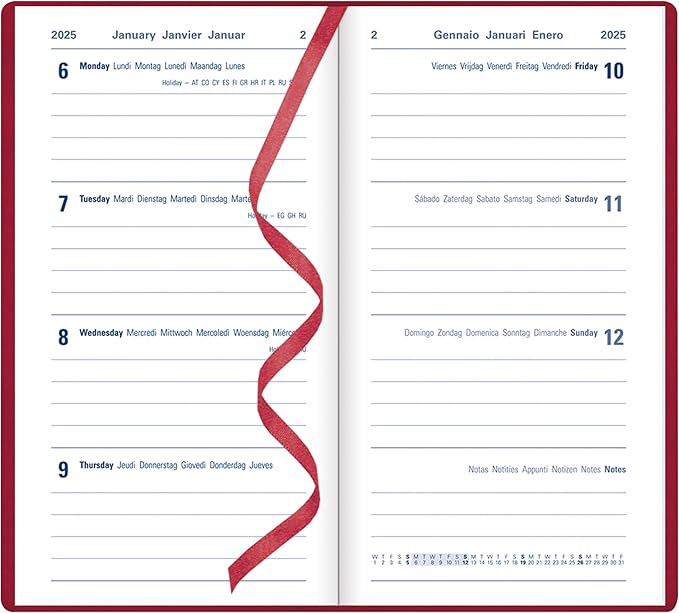 Letts of London Woodland 2025 Weekly Planner, 12 Months, January to December, Sewn Binding, Medium Pocket, 5.875" x 3.125", Multilingual, Pink (C082174-25)