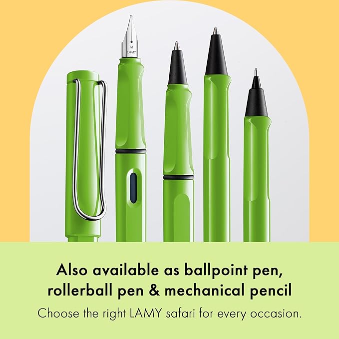 LAMY safari green - Fountain Pen with ergonomic grip & polished steel nib in size F - ideal for any Writing & Calligraphy - including LAMY T 10 blue cartridge - Right-Handed