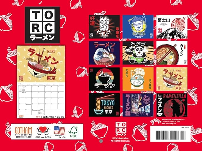 Original Ramen Company Noodle Bowl Calendar 2025 Monthly Wall