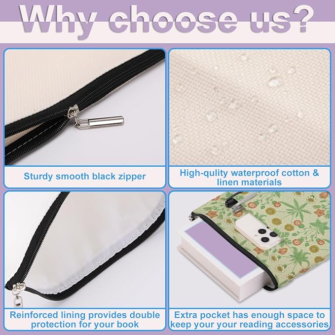 Retro Floral Book Sleeve Book Cover Classic Flower Book Protector with Zipper Christmas Birthday Book Club Gifts Book Accessories for Women Bestie Grandma Librarian Girls Bookish Book Lovers Gifts