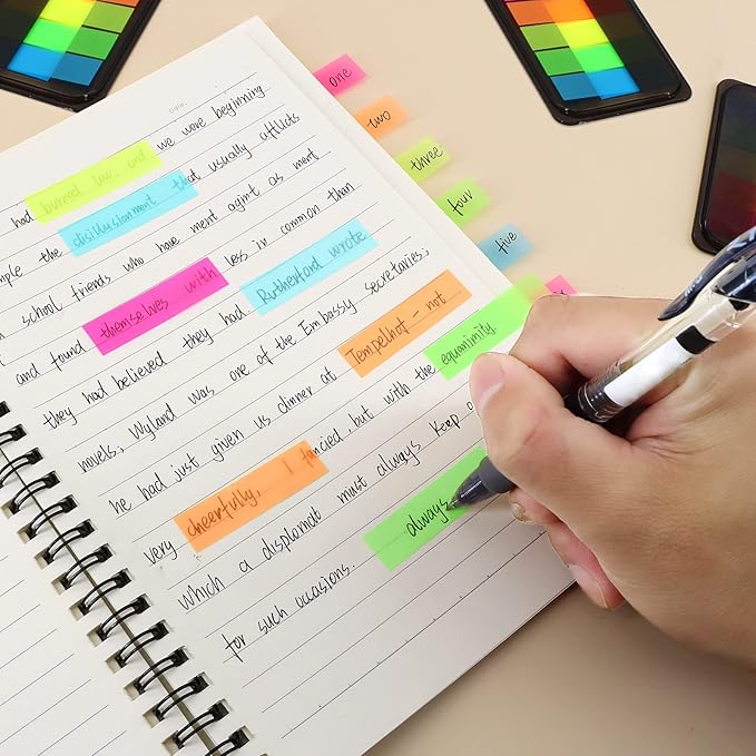 600 Pieces Sticky Index Tabs Page Flags, ALOTCHE Transparent Sticky Notes Book Sticky Tabs for Annotating Books, Neon Pop Up Index Tabs Self-Adhesive Page Marks for Classify File