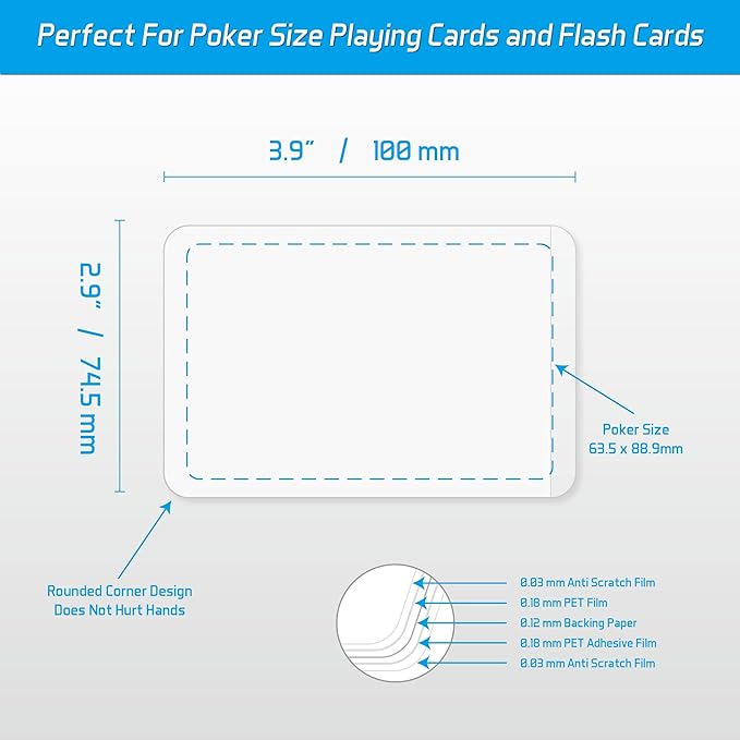 Self-Sealing Laminating Pouches, 2.9" x 3.9" for Playing Cards and Poker Size Flash Cards, 20 Packs 18mil Adhesive Lamination Sheets, Waterproof, No Machine Needed