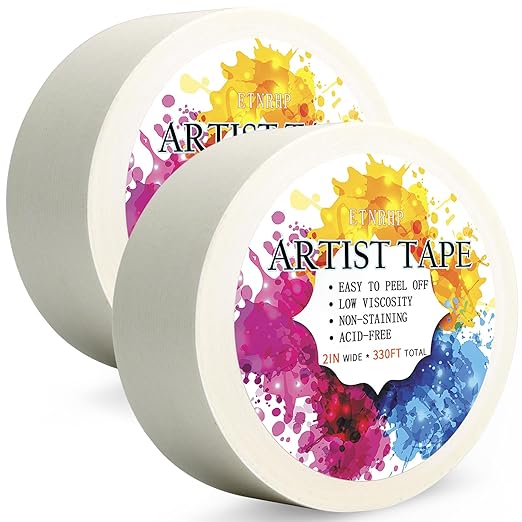 2 Packs White Artist Tape for Watercolor Paper Drafting Art Low Tack Masking Tape Acid Free Painter Watercolor Tape for Painting Canvas Framing, 2inch Wide 330FT Long Total