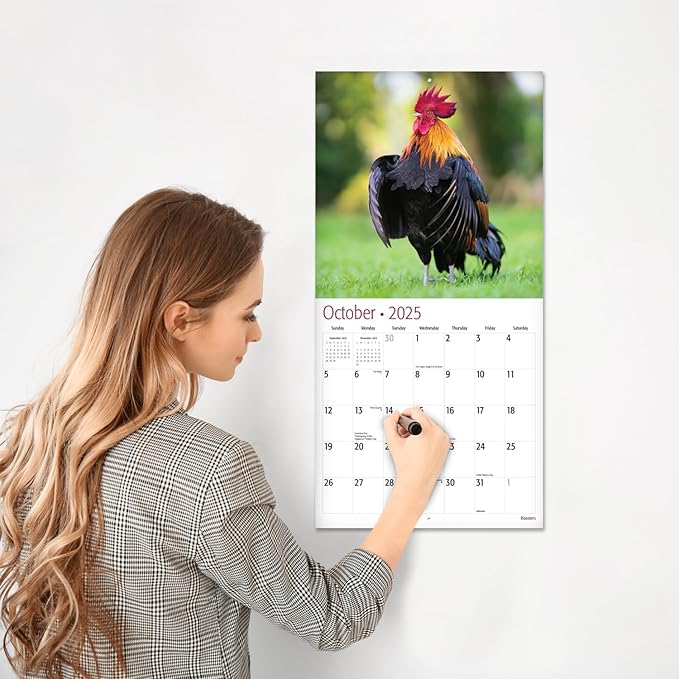 RED EMBER Roosters 2025 Wall Calendar 12 Month | 12" x 24" Open | Thick & Sturdy Paper | Giftable | Calendar 2025