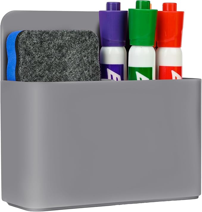 Magnetic Dry Erase Marker Holder, Magnetic Pen Holder for Fridge, Magnetic Marker Holder, Whiteboard Marker Holder for Locker Accessories, School, Office, Home, Magnetic Cup, 1 Pack, Grey