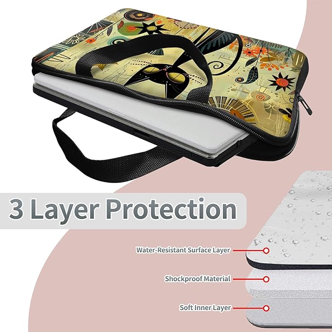 Laptop Sleeve Case Bag 15 inch, Graffiti Cat Slim Carrying Case Durable Handbag Travel Laptop Bag for 15 inch MacBook Air M3/M2/15 Pro/Surface Laptop 7/6/5/4/3/ Dell XPS 15 Plus