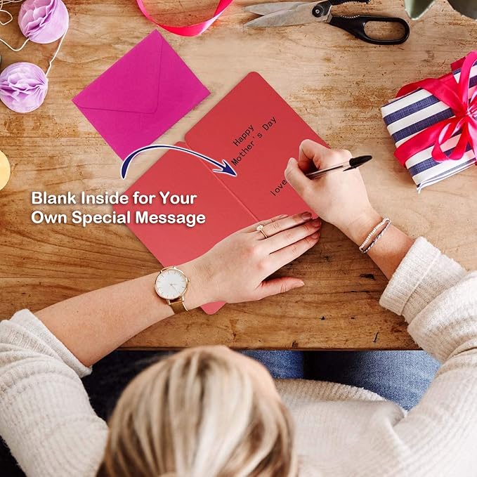 Mother's Day Gifts Card from Daughter or Son,Unique Card for Mum, Handmade Bamboo Wood Greeting Cards,Wooden Mother's Day Card,Laurel mom