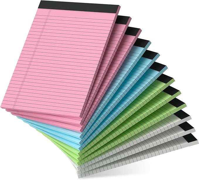 12 Pack Legal Pads 8.5 x 11 Legal Pads 8.5 x 11 Wide Ruled Notepads Colored Note Pads 8.5 x 11 Perforated Legal Notepads 80GSM Legal Pad 30 Sheets Writing Pads for School, College, Office