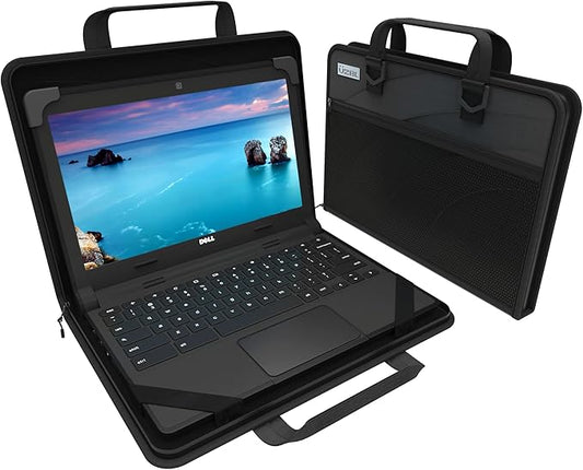 13-14 Inch Protective Always-on Chromebook Hard Case with Accessory Pouch and Adjustable Shoulder Strap