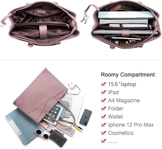 Laptop Tote Bag for Women 15.6 Inch Waterproof Leather Computer Bags Women Business Office Work Bag Briefcase Light Purple