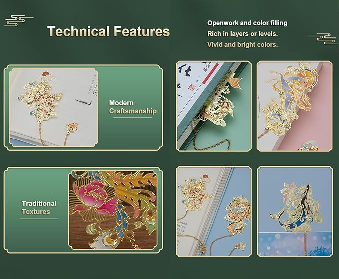 MOZART Phoenix Chinese Style Brass Bookmark Classical Mythological Characters Mountain and Sea Sutra Series Creative Cultural Copper Bookmark Metal Bookmarks