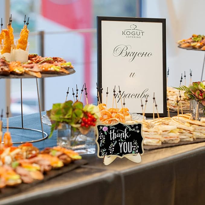 12 Pcs Mini Chalkboard Signs, Small Chalkboard Labels with Easel Stand, Wooden Blackboard for Table Numbers, Food Signs, Wedding Signs, Place Cards and Event Decoration, with 1 Liquid Chalk