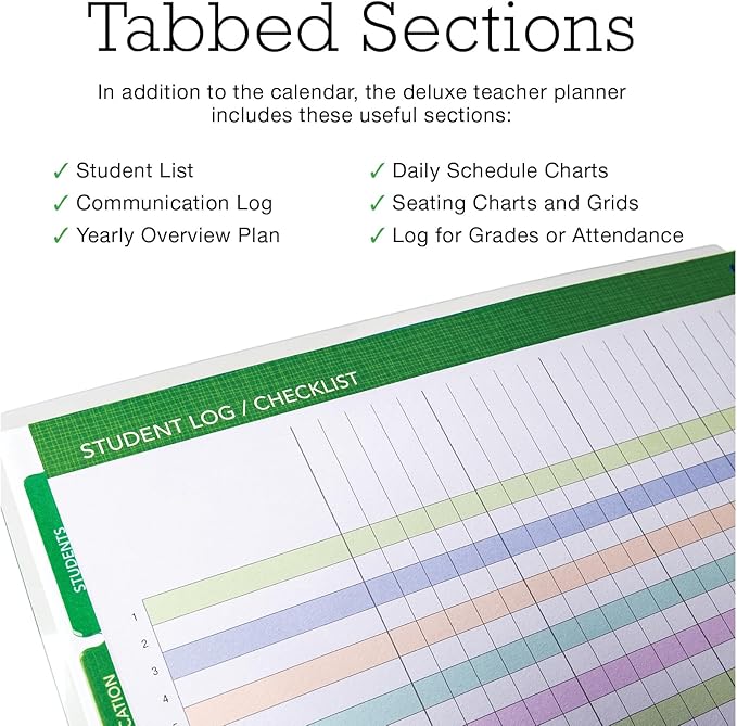 Aug 2024-Jul 2025 Deluxe Teacher Planner Notebook 8.5x11 Daily Weekly Monthly Organizers with 7 Periods, Pocket Folder, Dated Calendar, Page Tabs, Bookmark and Planning Stickers (Tree Seasons)