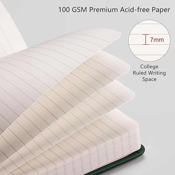 RETTACY Journaling Notebooks, A5 Lined Notebook Journal with 320 Numbered Pages, 5.7'' × 8.3'', Medium Size, Journal Notebook for Writing, Work, Leather Hardcover, 100 GSM Thick Paper (Dark Green)