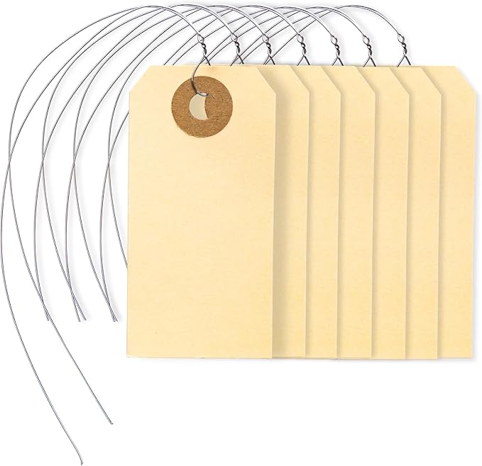 Perco Manila Shipping Tags #1 2 3/4 x 1 3/8 (7 x 3.5 cm) with Metal Wire - Pack of 100