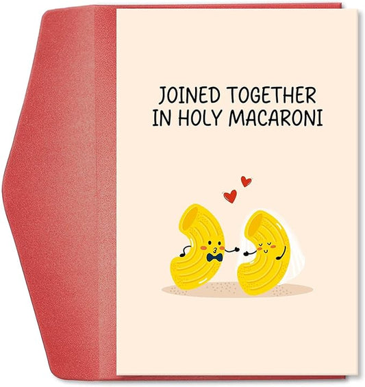 Cute Macaroni Pun Engagement Card, Funny Wedding Card for Bride and Groom, Wedding Gift Card for Newlyweds, Bridal Shower Card for Him Her, Joined Together in Holy Macaroni