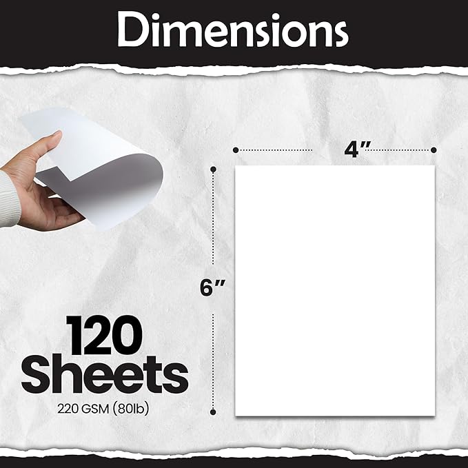 SANZIX 120 Pack 4" x 6" White Cardstock Paper - 80 Lbs/220 GSM Heavyweight Printable 4x6 Cardstock | Blank Postcards for Mailing | Perfect Blank White Cards for Wedding Invitations & Thankyou Cards